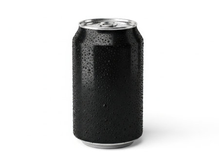 This image features a single soda can with condensation droplets on its surface, isolated against a white background. The can appears to be made of aluminum and has a standard cylindrical shape with a textured surface.の素材