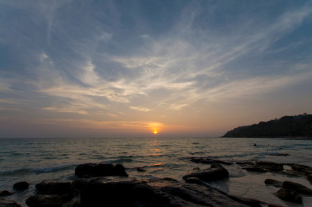 Tropical sunset on the beach of Koh Kood in Thailand.の写真素材
