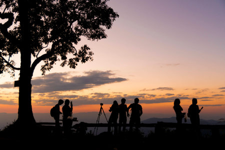 Tropical sunset at the Doi Pui National Park in Chiang Mai, Thailand.