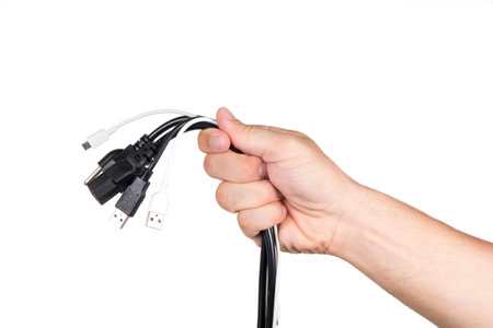 Hand with cablesの写真素材