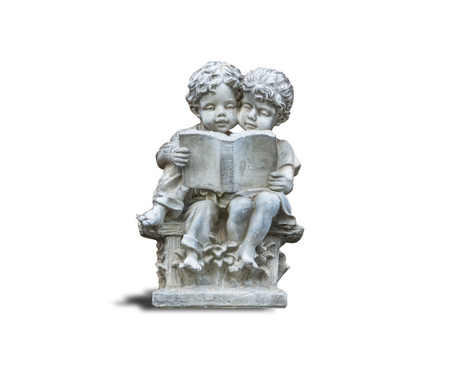 Statues of boys and girls reading books.For the decorations in various locations.isolated on white backgroundの写真素材