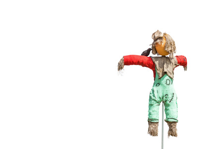 Scarecrow, straw puppet,isolated on white backgroundの写真素材