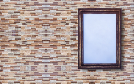 Picture frame on the stone wallの写真素材