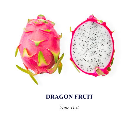 Flat lay Creative layout. Dragon fruit on white background. Food concept.の写真素材