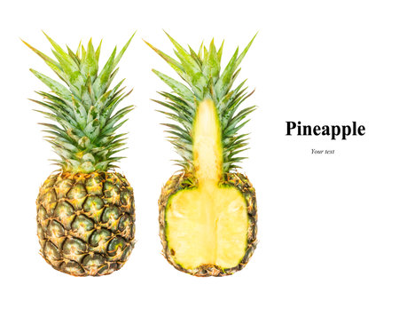 flat lay pineapple,isolated on white background with clipping path.