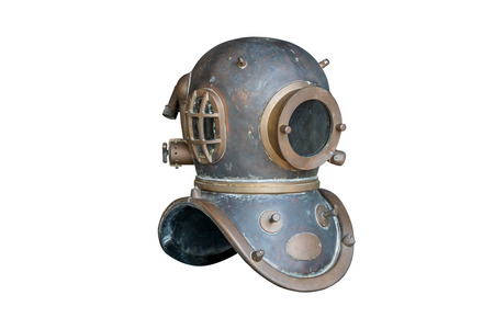 Retro diving helmet ,isolated on white background with clipping path.の写真素材