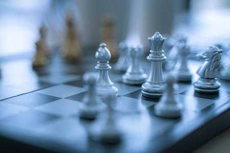 Chess on the board, concept of fighting and planning
