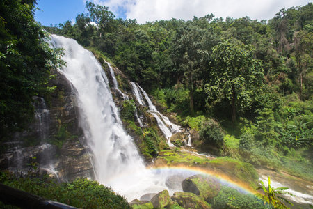 Wachirathan Falls are waterfalls in the Chom Thong district in the province of Chiang Mai, Thailand., Doi Inthanon National Parkの写真素材
