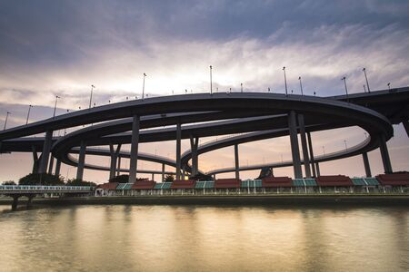 Bangkok City - Beautiful sunset view of Bhumibol Bridge,Thailandの写真素材