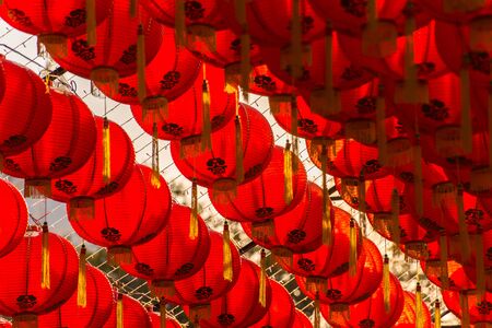 red comp lamp chiness style decoration in chiniese new year festivalの写真素材