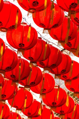 red comp lamp chiness style decoration in chiniese new year festivalの写真素材