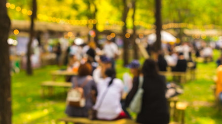 blur image of night festival on street blurred background with bokehの写真素材