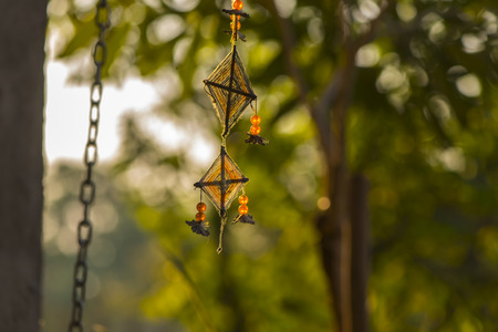 Beads and thread Handicraft hanging mobile decoration, Northen Thaiâs Style, Sensitive Focusの写真素材