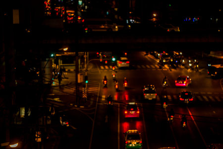 abstact blur bokeh of Evening traffic jam on road in city., night scene