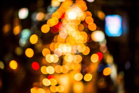 abstact blur bokeh of Evening traffic jam on road in city., night sceneの写真素材