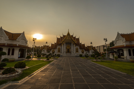Beautiful view of Wat Benchamabophit Dusitvanaram, also known as the marble temple, it is one of Bangkok's most beautiful temples and a major tourist attraction.の写真素材