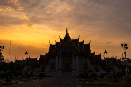 Beautiful view of Wat Benchamabophit Dusitvanaram, also known as the marble temple, it is one of Bangkok's most beautiful temples and a major tourist attraction.の写真素材