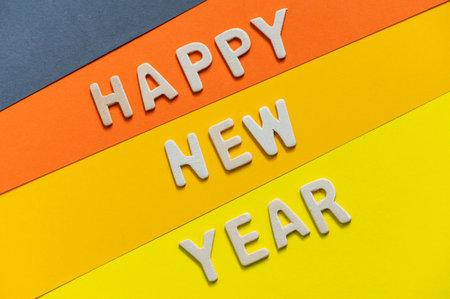 Happy new year font art colorful texting for greeting or celebrate card with colorful background, Sensitive Focusの写真素材