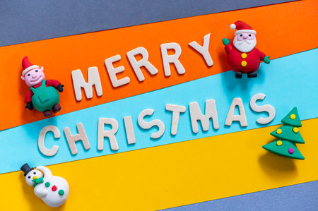 Christmas greeting text font art with colorful lettering and backgrounds for wishing and celebrate, Sensitive Focusの写真素材