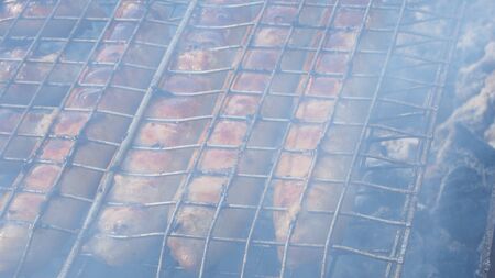 Grilled sausages, cooked on the grill. Barbecue. Still life.の写真素材