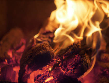 Wood is burning in the furnace furnace. Close-up. Fire.の写真素材
