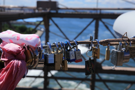 One bridge worker said that there was no urgency to cut locks off on the Brooklyn Bridge on August 23, 2016. (Gordon Donovan)のeditorial素材