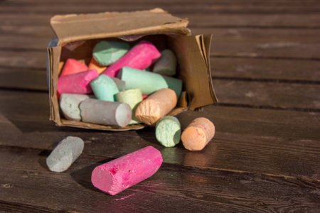 crayons for drawing on the pavement in a boxの写真素材