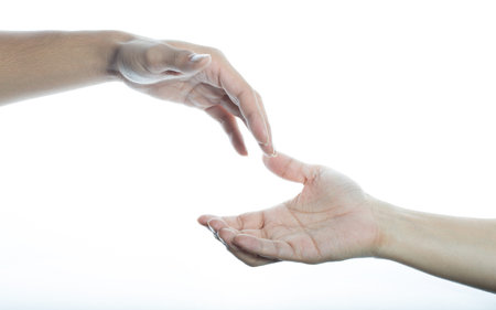giving and receiving hands on white shinning white background