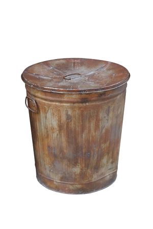 Old rusty trash can isolated on white background with clipping pathの写真素材