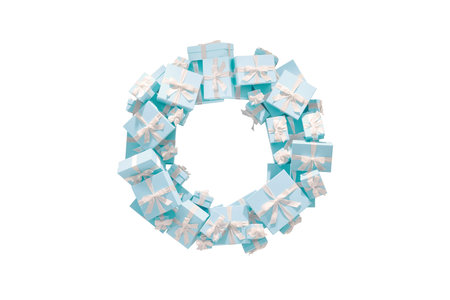 Present boxes put together in round shape isolated on white background