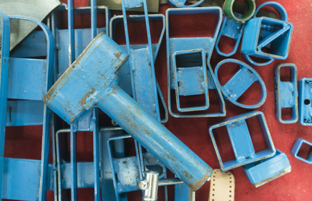 Die cutting steel block mold for leather crafting work.の写真素材