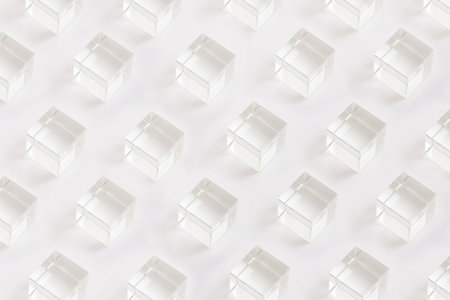 Crystal cubes on white background in orderly pattern