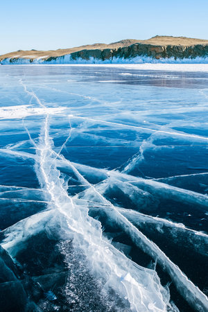 Crack of frozen ground at Lake Baikal