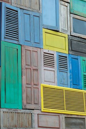 Colorful wooden window as wall decorationの写真素材