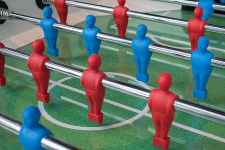 Table soccer close up at the blue one