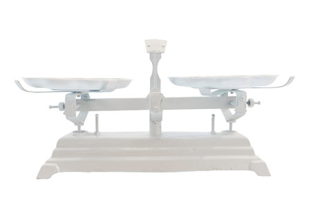White painted vintage scale isolated with clipping path on white backgroundの写真素材