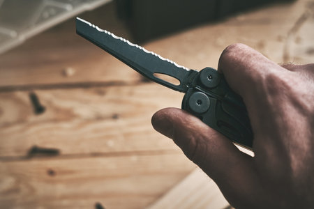 LVIV, UKRAINE - December 21, 2023:: Multitool Leatherman Wave Plus black