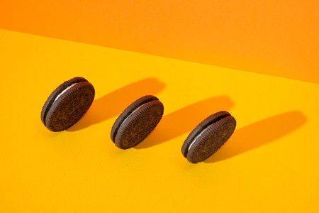 LVIV, UKRAINE - November 27, 2023: oreo cookies creative photo on color backgroundのeditorial素材