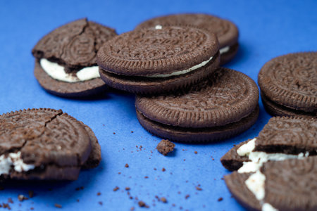 LVIV, UKRAINE - November 27, 2023: Oreo cookies on a blue background