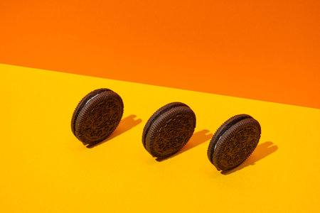 LVIV, UKRAINE - November 27, 2023: oreo cookies creative photo on color backgroundのeditorial素材