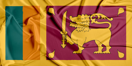 Sri Lanka official national flag of silk fabric texture. Waving Fabric Flag of Sri Lankaの写真素材
