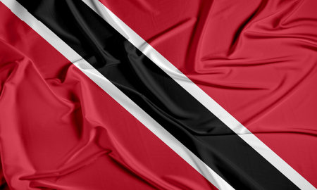 Trinidad and Tobago official national flag of silk fabric texture. Waving Fabric Flag of Trinidad and Tobagoの写真素材