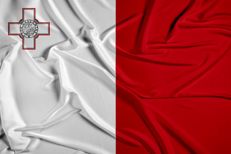 Malta official national flag of silk fabric textureの写真素材