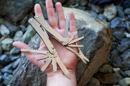 Lviv, Ukraine - February 11, 2024 : Close up photo of multitool victorinox spirit silver series