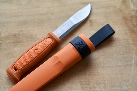 Lviv, Ukraine - February 11, 2024 : Close up photo of Mora Kansbol knifeのeditorial素材