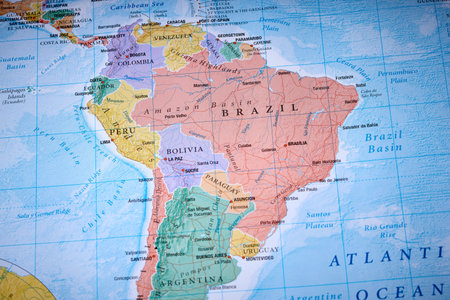 Map of South America Brazil Peru Boliviaの写真素材