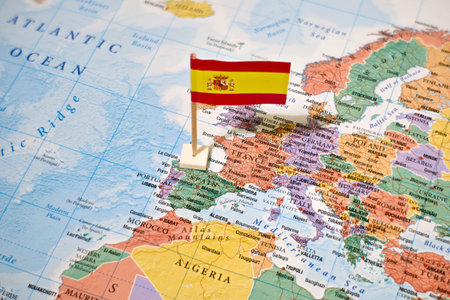 pushpin marking on Spain map
