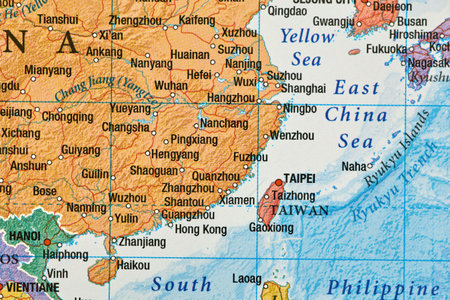Taiwan on the world map close-upの写真素材