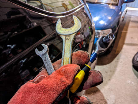 auto repair shop. different wrenches. auto repair master. wrench and auto repairの写真素材