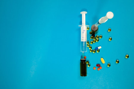medicine. treatment. covid 19. hospital. hands of a doctor. pills and injections. thermometers and...